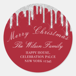 Merry Christmas Holidays RSVP Classy Red Silver Classic Round Sticker