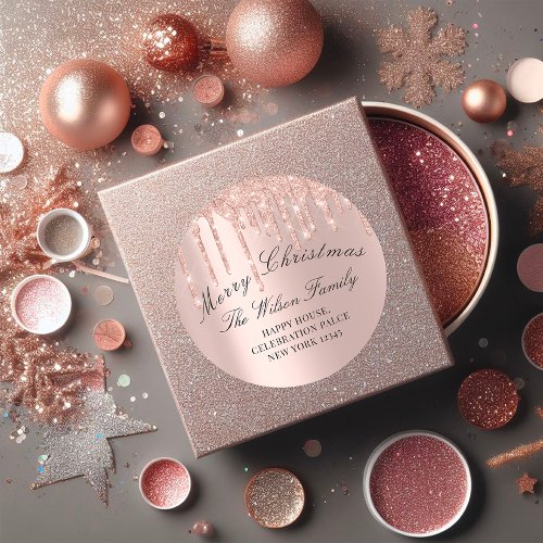 Merry Christmas Holidays RSVP Rose Classy Drips Classic Round Sticker