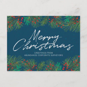 Merry Christmas Holly and Berries Personalize Holiday Postcard