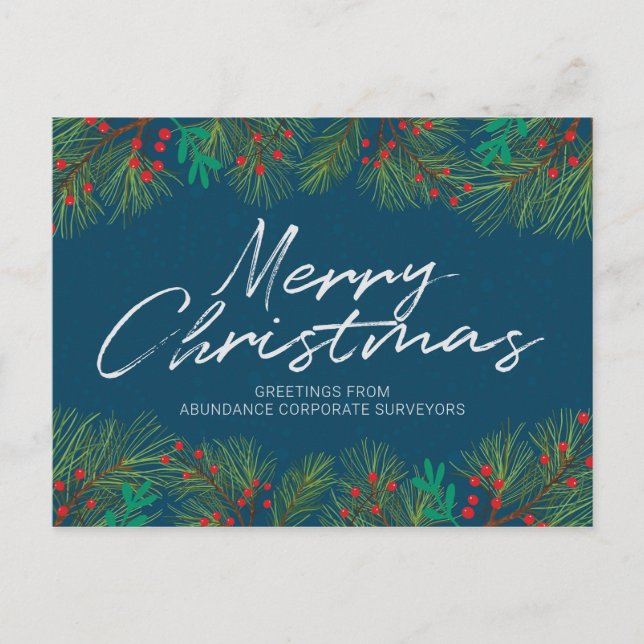 Merry Christmas Holly and Berries Personalize Holiday Postcard (Front)
