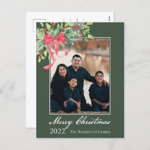 Merry Christmas Holly and Berry Greenery Photo Hol Holiday Postcard