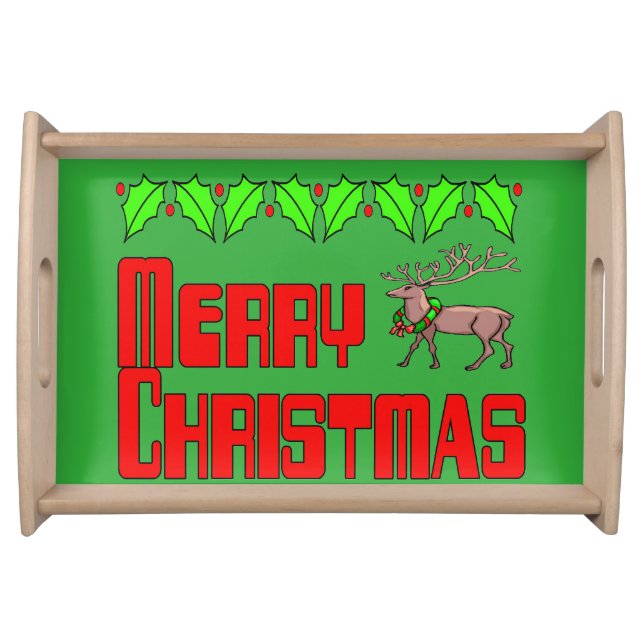 Merry Christmas Holly and Deer Serving Tray (Front)