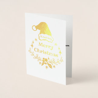 Merry Christmas Holly and Santa Hat Foil Card