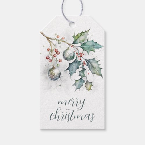 Merry Christmas Holly And Tree Ornaments Gift Tag