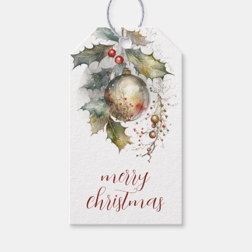 Merry Christmas Holly And Tree Ornaments Gift Tag