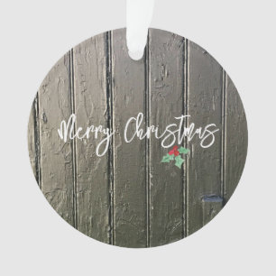 Merry Christmas Holly Barn Door Family Photo Ornament