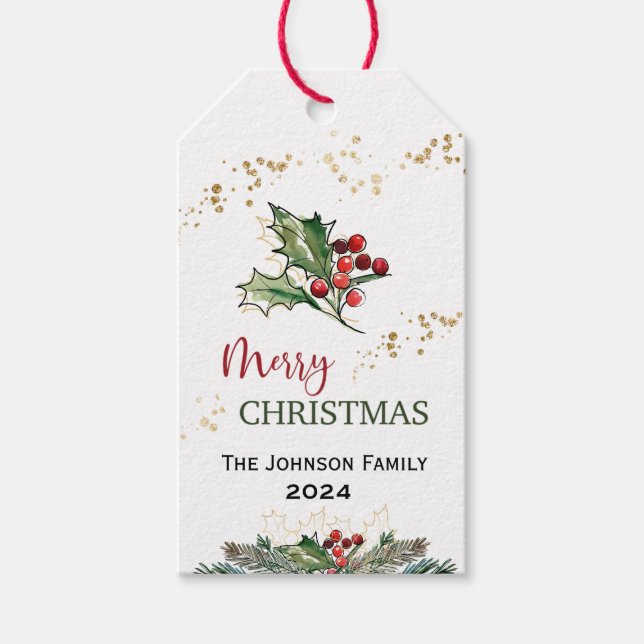 Merry Christmas Holly Berries Gift Tag  (Front)