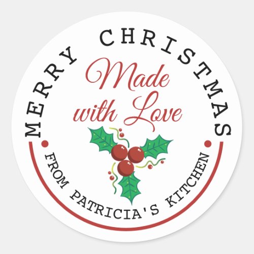 Merry Christmas Holly Berries Made With Love Classic Round Sticker