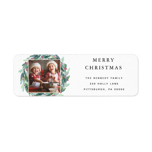 Merry Christmas Holly Berries Photo Return Address Label