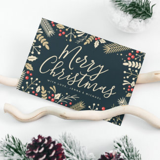 Merry Christmas Holly & Berries Postcard