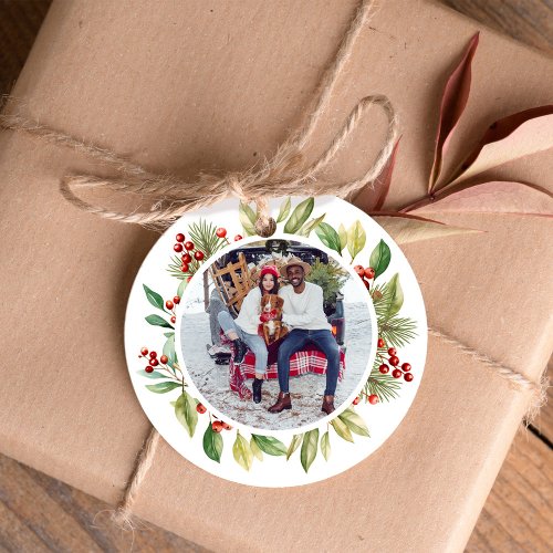 Merry Christmas Holly Berries Wreath  Favor Tags