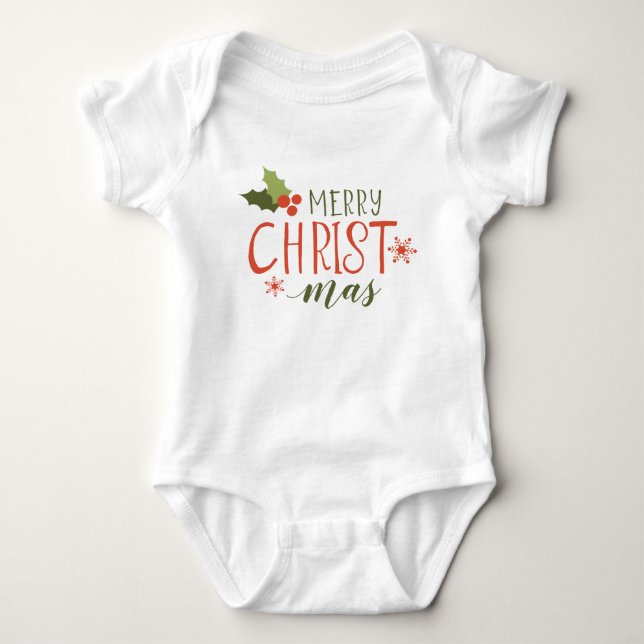 Merry Christmas Holly Berry Baby Bodysuit (Front)