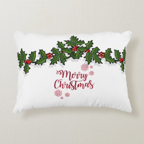 Merry ChristmasHolly Berry Branches _Personalized Decorative Pillow