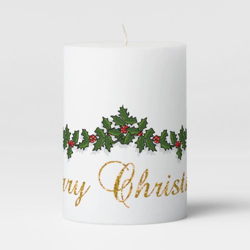Merry ChristmasHolly Berry Branches _Personalized Pillar Candle