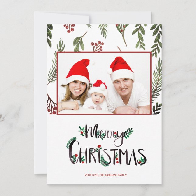 Merry Christmas,Holly Berry Branches Photo (Front)