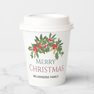 Merry Christmas holly berry holiday Paper Cups
