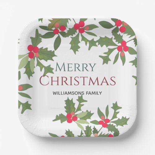 Merry Christmas holly berry  holiday     Paper Plates