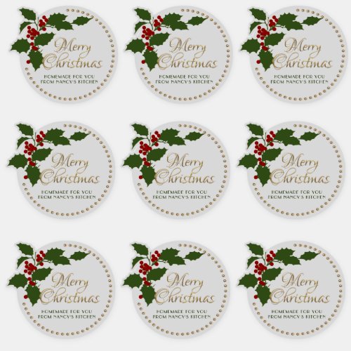 Merry Christmas Holly  Berry Label Food Gift Tin 