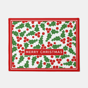 Merry Christmas holly berry pattern Doormat
