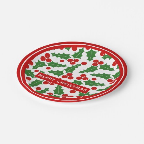 Merry Christmas holly berry pattern Paper Plates