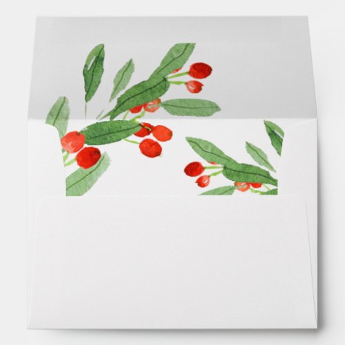 Merry Christmas Holly Berry Watercolor Holiday Envelope