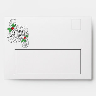 Merry Christmas Holly Calligraphy Greeting Holiday Envelope