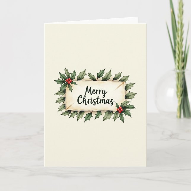 Merry Christmas Holly Card (Front)