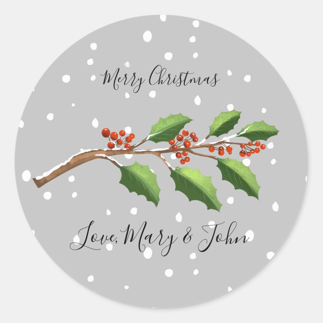 Merry Christmas Holly Classic Round Sticker | Zazzle