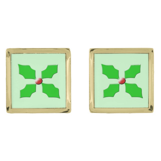 Merry Christmas Holly Cufflinks (Front)