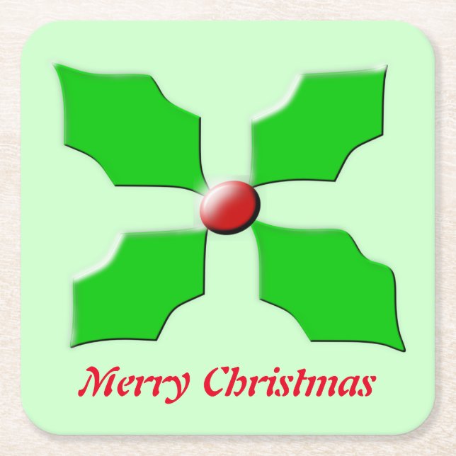 Merry Christmas Holly Custom Paper Coasters (Front)