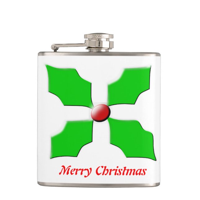 Merry Christmas Holly Customizable Flask (Front)