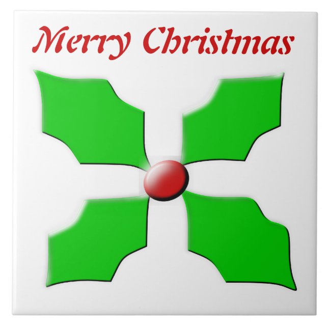 Merry Christmas Holly Customizable Tile (Front)