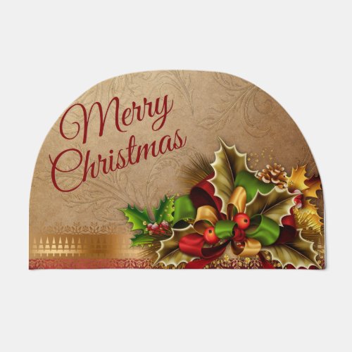 Merry Christmas Holly Decor Doormat