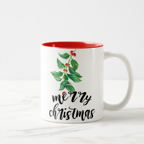 Merry Christmas Holly Design Custom Santa Two_Tone Coffee Mug