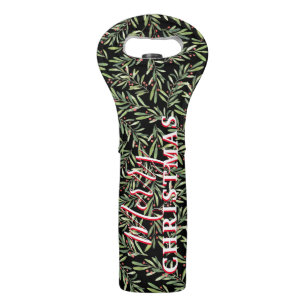 Merry Christmas Holly Festive Pattern Wine Bag