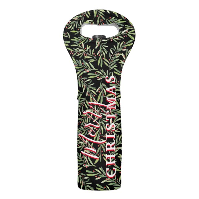 Merry Christmas Holly Festive Pattern Wine Bag (Front)