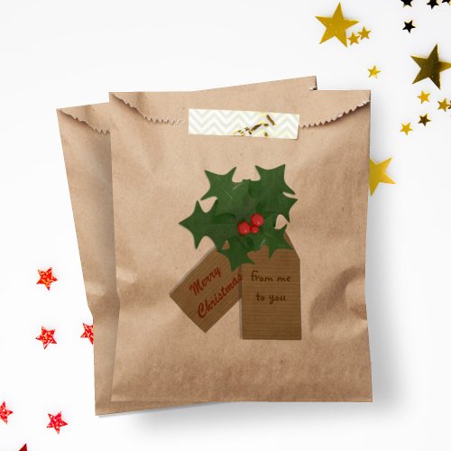 Merry Christmas Holly Gift Tag Favor Bag