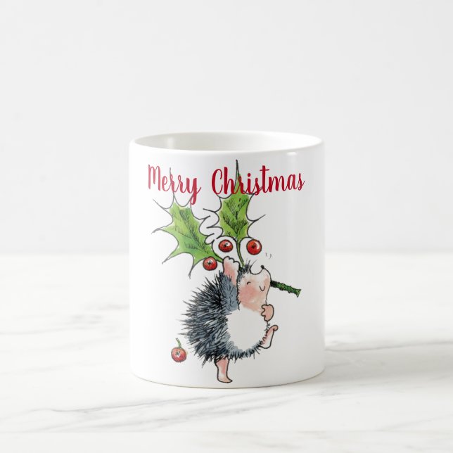 Merry Christmas Holly Hedgehog Coffee Mug (Center)