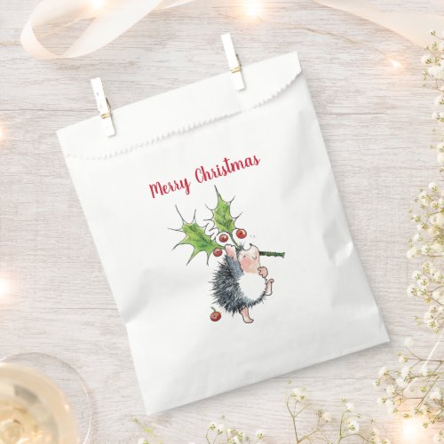 Merry Christmas Holly Hedgehog Favor Bag