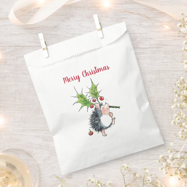 Merry Christmas Holly Hedgehog Favor Bag (Clipped)