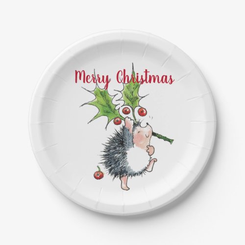 Merry Christmas Holly Hedgehog Paper Plates