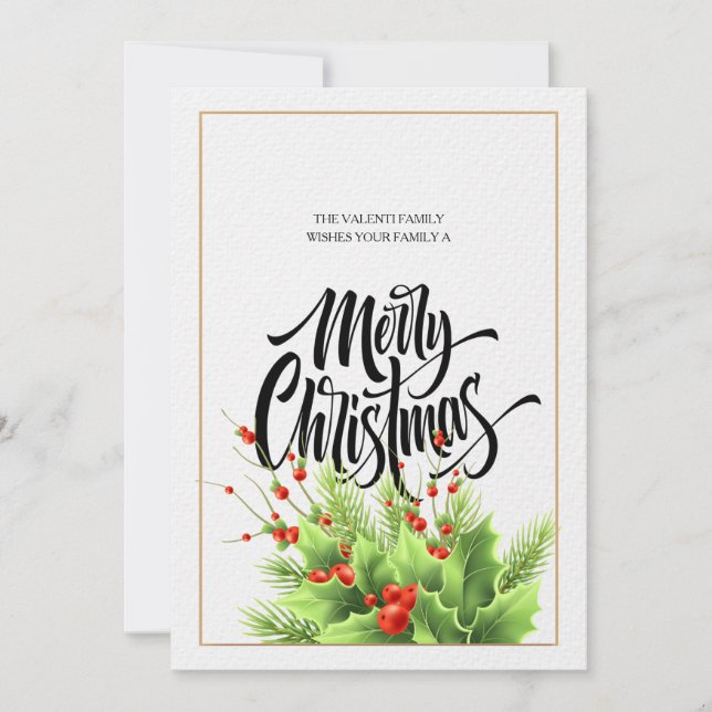 Merry Christmas Holly Holiday Card (Front)