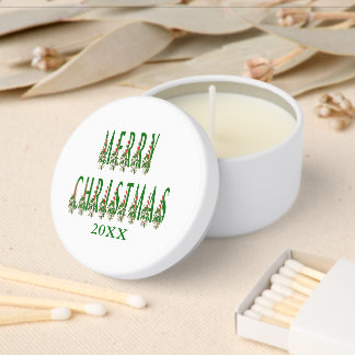 Merry Christmas Holly Holiday Font Soy Wax Mini Candle Favors