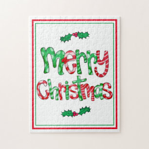 Merry Christmas Holly Holiday Seasonal Jigsaw Puzzle