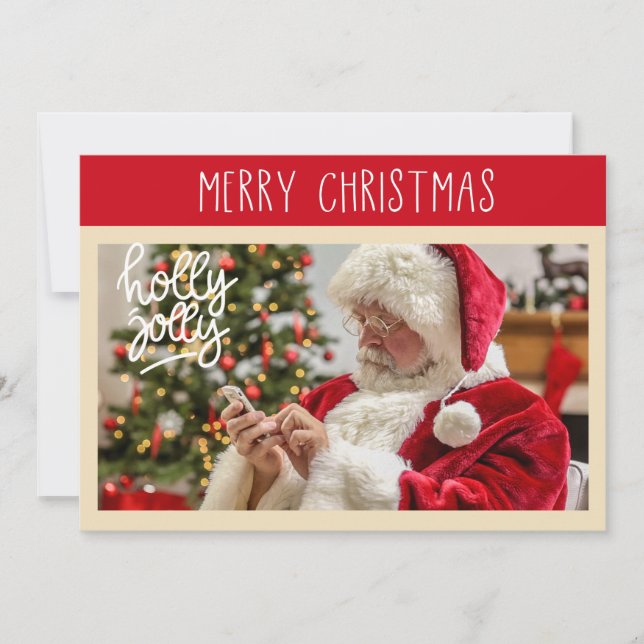 Merry Christmas | Holly Jolly Santa Photo Card (Front)