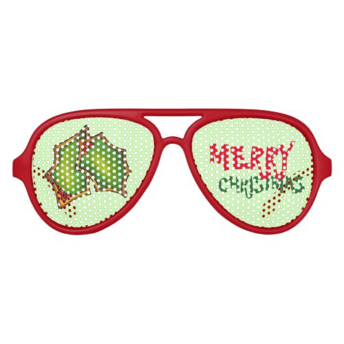 Merry Christmas Holly Leaf Sugar Cookie Green Xmas Aviator Sunglasses
