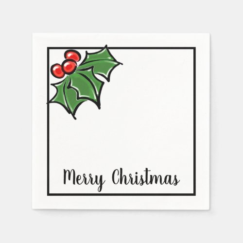 Merry Christmas holly leaves berries Napkins