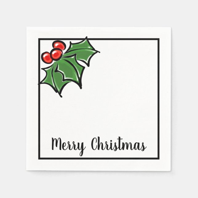Merry Christmas holly leaves berries Napkins (Front)