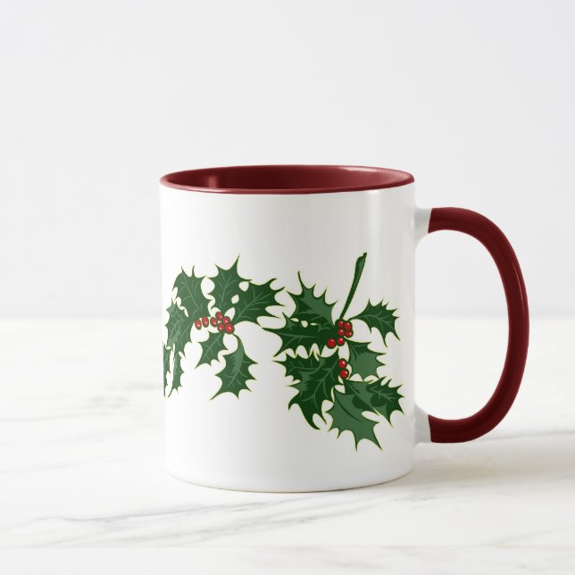 Merry Christmas Holly Leaves Mug (Right)