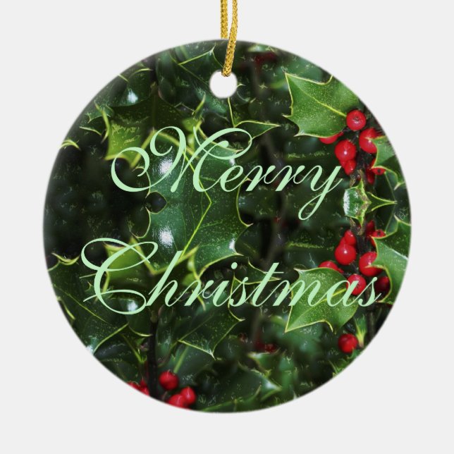 Merry Christmas Holly Ornament (Front)